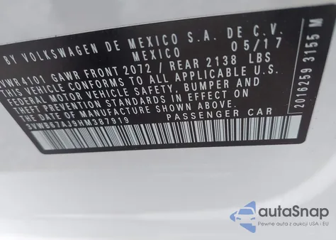 2017 Volkswagen Jetta 1.4T Se z USA, uszkodzony, nr VIN 3VWB67AJ9HM387919